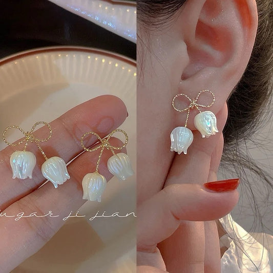 Bow and Flower Decor Stud Earrings