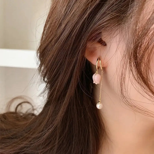 Pink Tulip Long Earrings