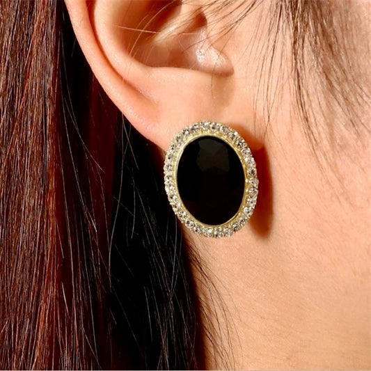 Vintage Oval Black Crystal Stud Earrings