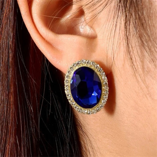 Vintage Oval Royal Blue Crystal Stud Earrings