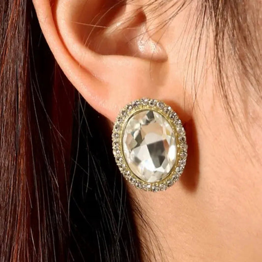 Vintage Oval Transparent Crystal Stud Earrings