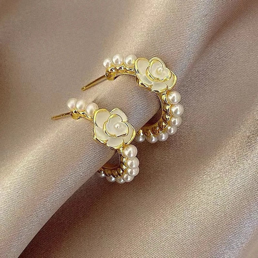 Pearl Flower Hoop Earrings