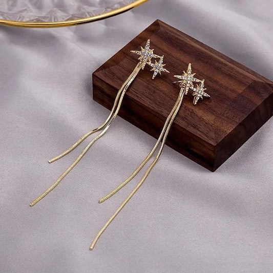 Rhinestone &amp; Tassel Decor Starry Sky Design Earrings