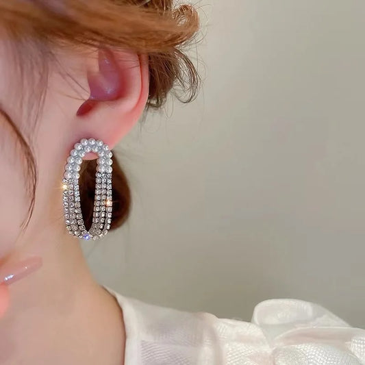 Elegant Pearl and Rhinestone Hoop Earrings