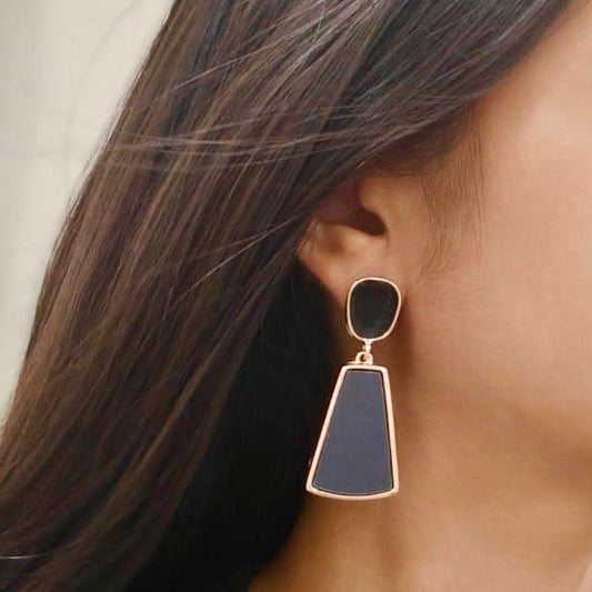 Black Geometric Drop Earrings