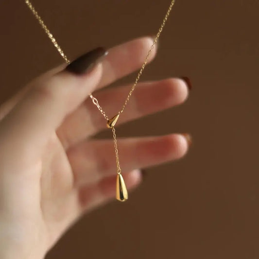 Gold Plated Water Drop Tassel Necklace
