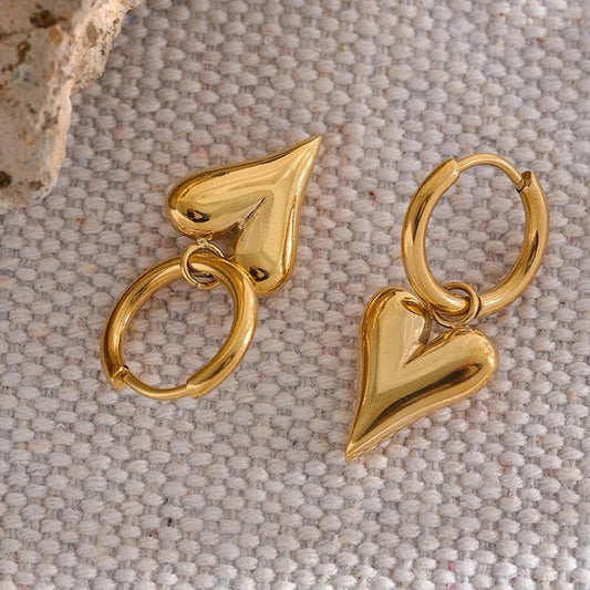 14K Gold Plated Elongated Heart Hoop Earrings