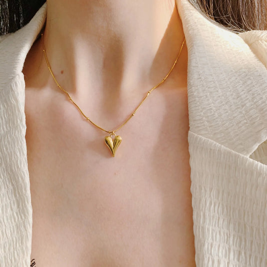 Heart Pendant Necklace - Stainless Steel 18K Gold Plated Jewelry for Women