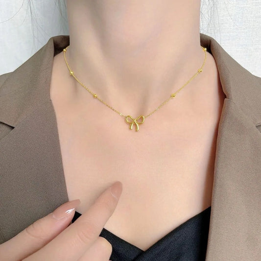 18K Gold-Plated Stainless Steel Bow Pendant Necklace