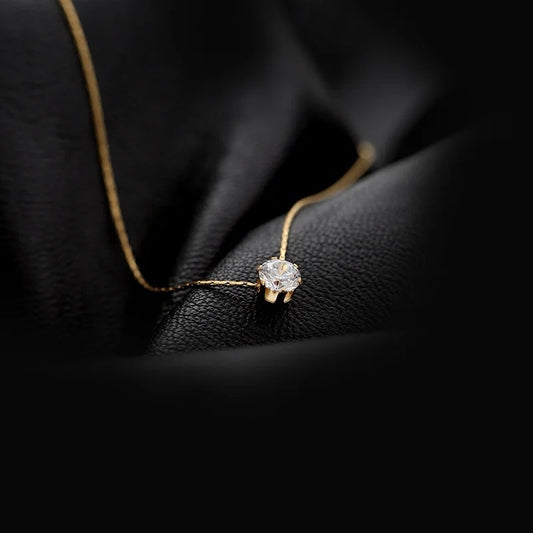 6-Claw Diamond Pendant Necklace - Stainless Steel Collarbone Chain for Women