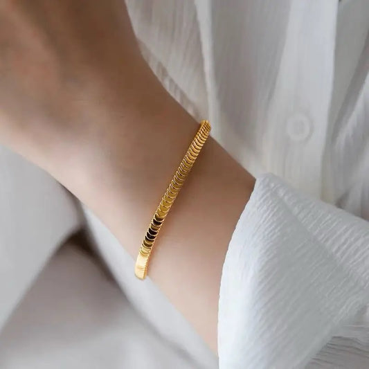 18K Gold Plated Titanium Steel Fish Scale Bracelet - Adjustable Chunky Design