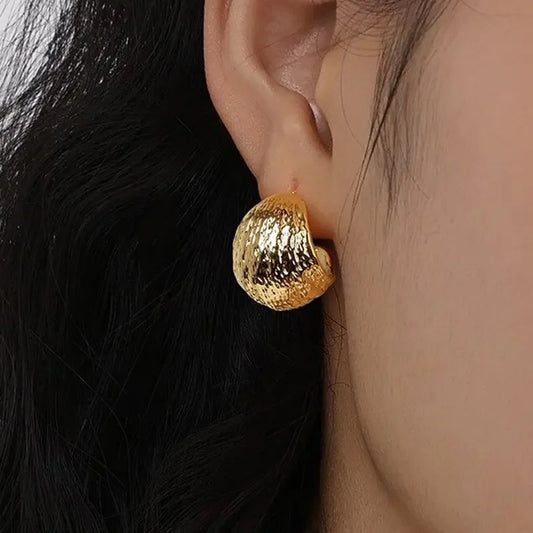 Subtle Elegance Brushed Surface Stud Earring - rose gold