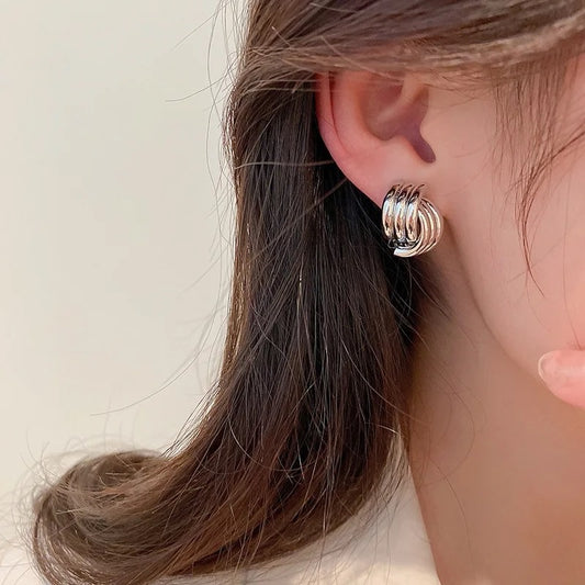 Geometric Grace Cross Stud Earrings - Silver