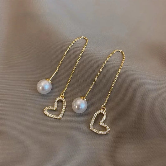 Golden Heart Tassel Earrings
