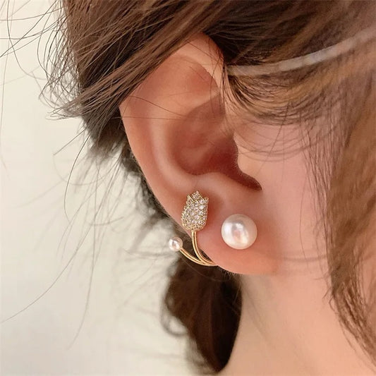 Pearl Tulip Flower Earrings