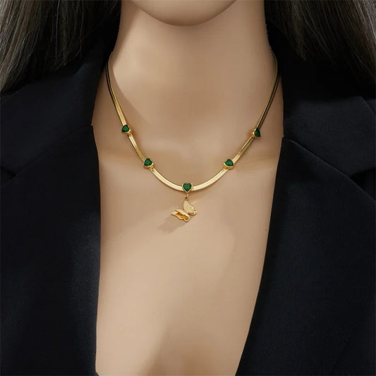 Fluttering Emerald Wings Necklace Set