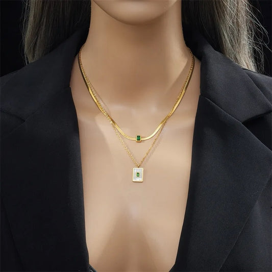 Green Essence Geometric Necklace