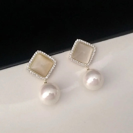 Opal Pearl Diamond Elegance Earrings
