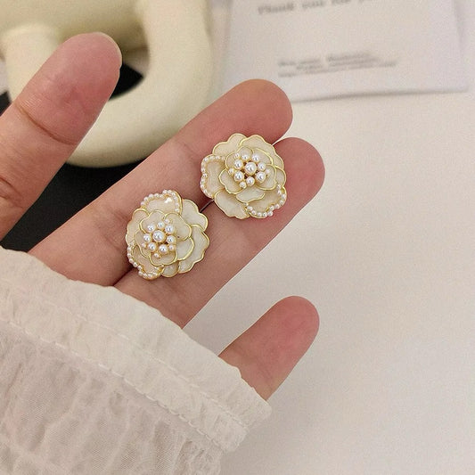 Gilded Glam Stone Stud Earrings