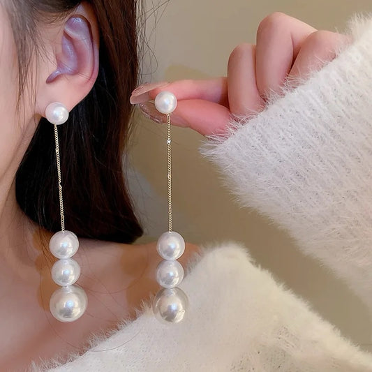 Golden String of Pearls Earrings
