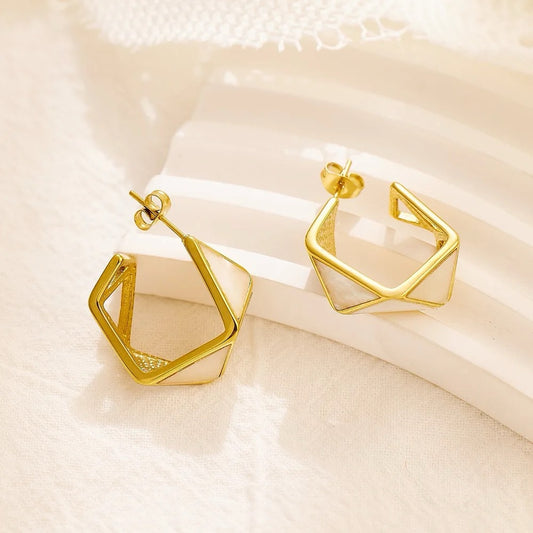 Geometric White Hoop Earrings