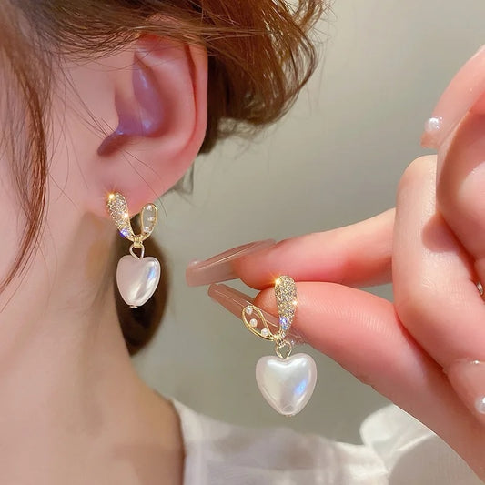 Pearl Heart Crystal Earrings