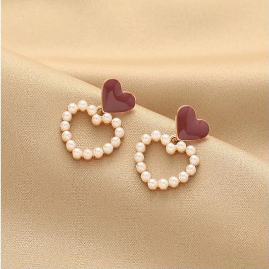 Sweet Pearl Love Heart Earrings