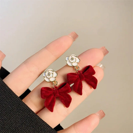 Floral Flocking Bow Stud Earrings