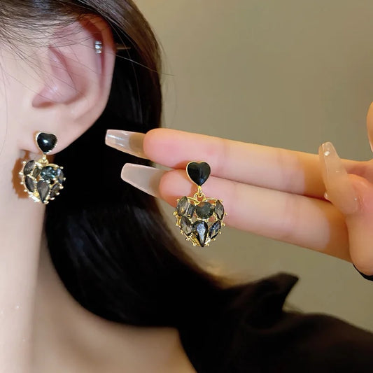 Vintage Crystal Heart Drop Earrings