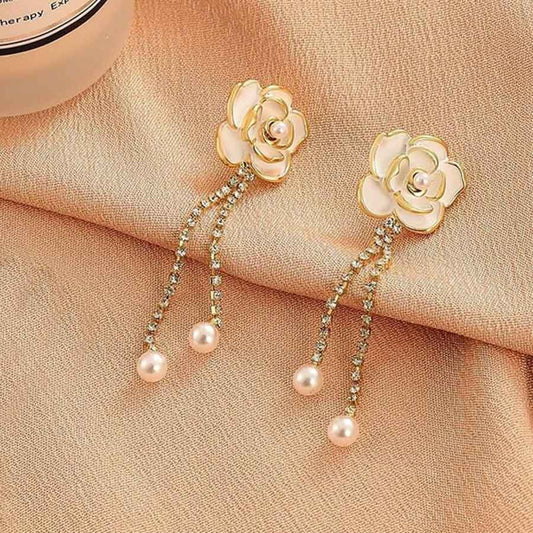 White Camellia Flower Earrings