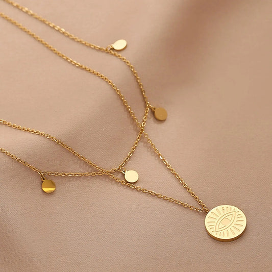 Round Tag Evil Eye Necklace