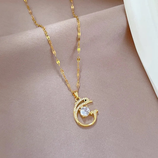 Zircon Dolphin Pendant Necklace