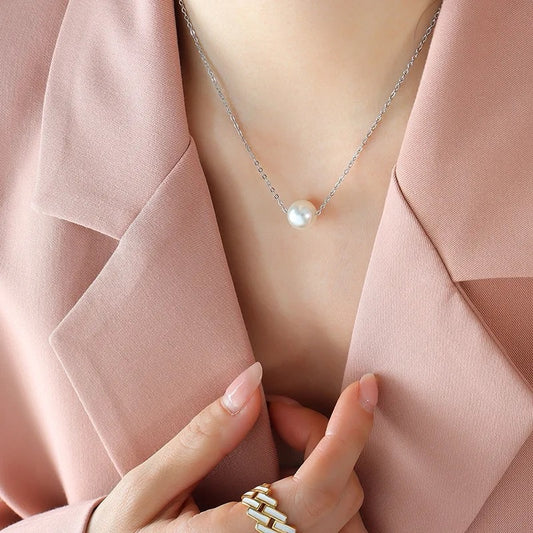 Pearl Pendant Necklace - Silver