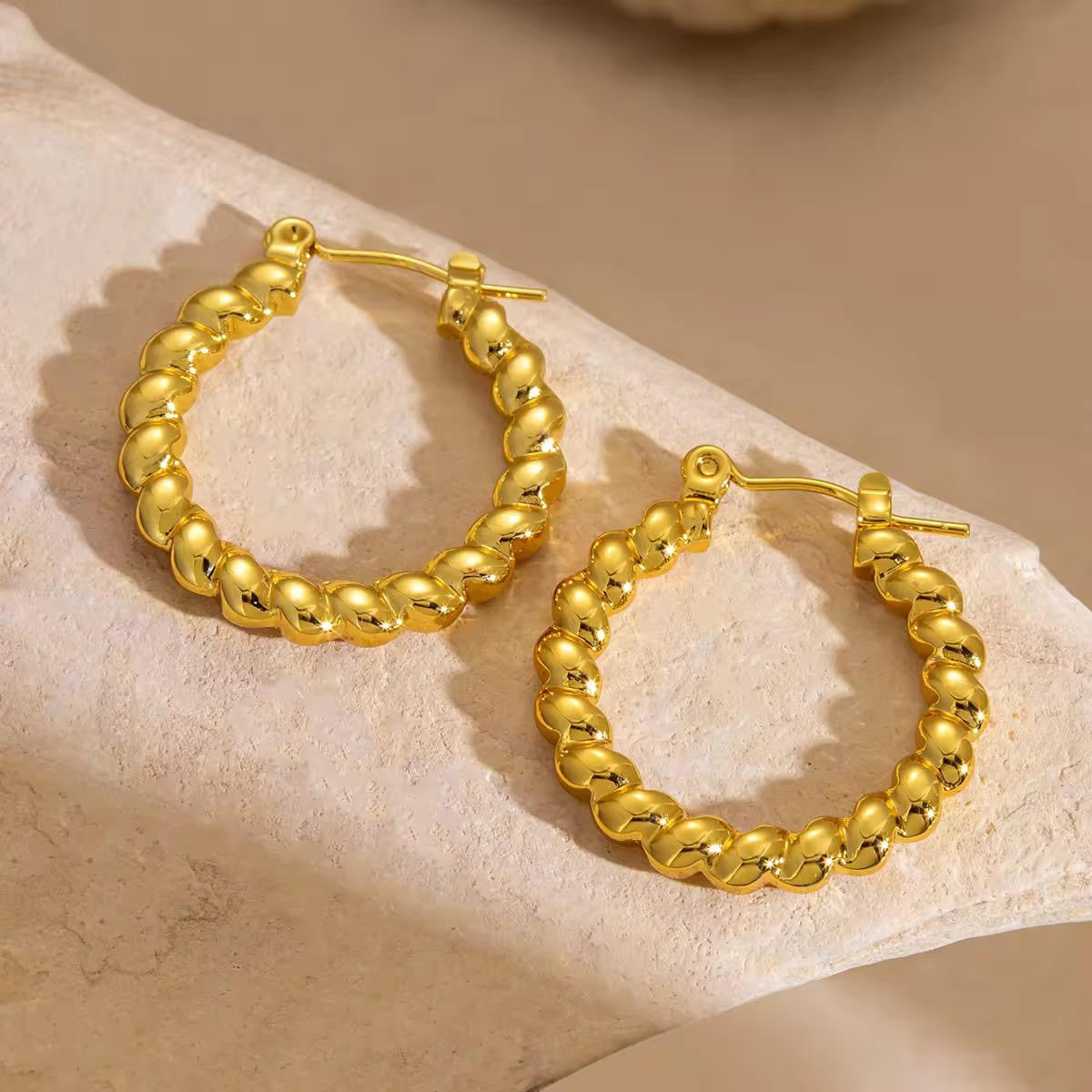 18K Gold Plated Twisted Rope Hoop Earrings – Waterproof, Hypoallergenic Jewellery by ThePandaStoree