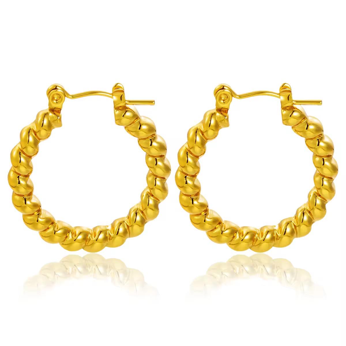 18K Gold Plated Twisted Rope Hoop Earrings – Waterproof, Hypoallergenic Jewellery by ThePandaStoree